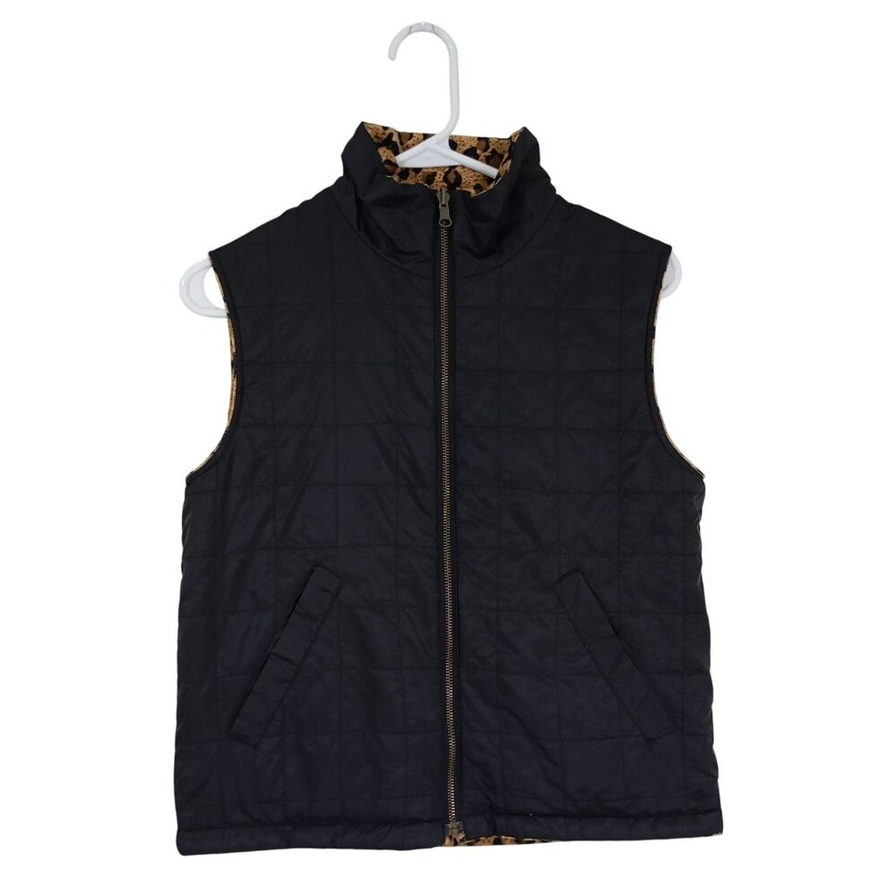 RAVE 4 REAL Puffe Y2K Vest Leopard Trim Quilted Lightweight Outerwear Reversible